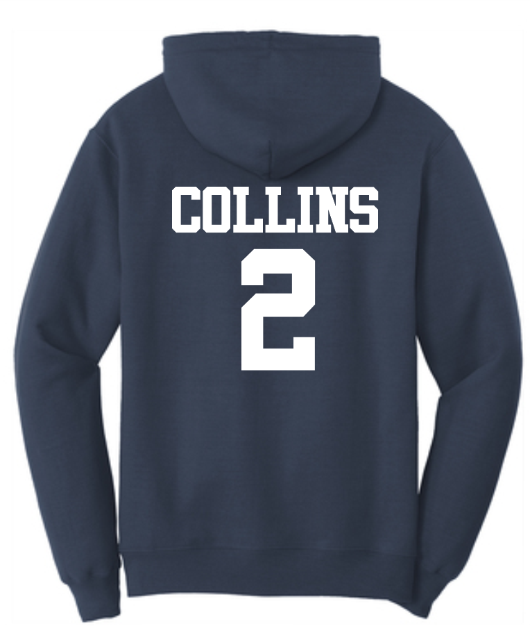 Back of Navy Hoodie with name and number